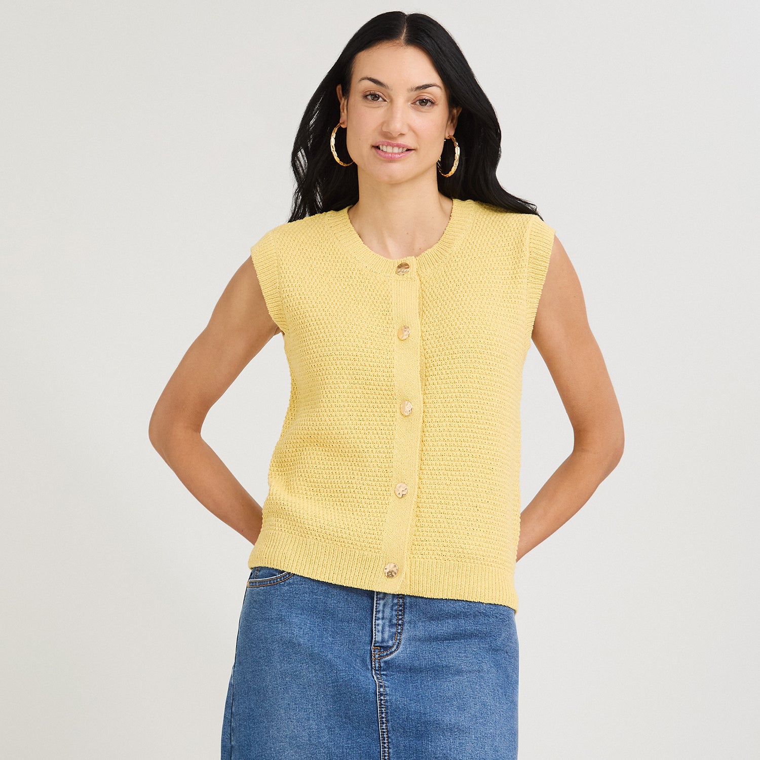 Cardigan sin Mangas Escote Redondo Amarillo